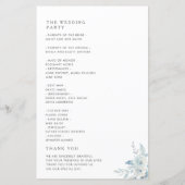 Waterverf dusty blue floral bruiloft programma (Achterkant)