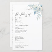 Waterverf dusty blue floral bruiloft programma (Voorkant / Achterkant)