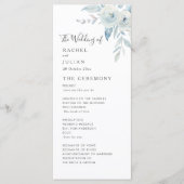 Waterverf dusty blue floral bruiloft programma programmakaart (Voorkant)