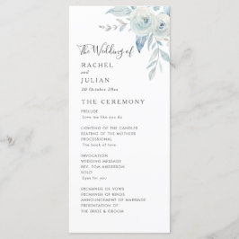 Waterverf dusty blue floral bruiloft programma programmakaart