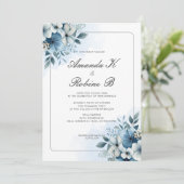 Waterverf Dusty Blue Floral bruiloft uitnodiging (Staand voorkant)
