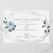 Waterverf Dusty Blue Floral Folie Uitnodiging (Voorkant)