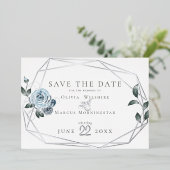 Waterverf Dusty Blue Floral Folie Uitnodiging (Staand Voorkant)