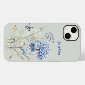 Waterverf Dusty Blue Floral gepersonaliseerd Case-Mate iPhone Case (Achterkant (horizontaal))