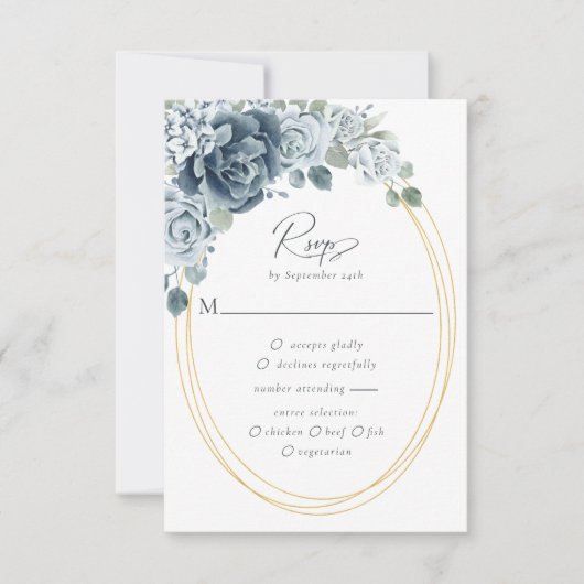 Waterverf Dusty Blue Floral maaltijden Brouwerij RSVP Kaartje (Voorkant)