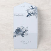 Waterverf Dusty Blue Floral met QR Code All In One Uitnodiging (Buitenkant)