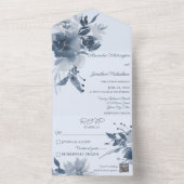 Waterverf Dusty Blue Floral op Blue QR Code All In One Uitnodiging (Binnen)