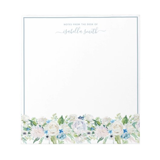 Waterverf Dusty Blue Floral Romantic Elegant Notitieblok (Voorkant)