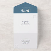 Waterverf Dusty Blue Floral Script bruiloft All In One Uitnodiging (Buitenkant)