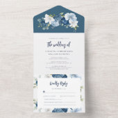 Waterverf Dusty Blue Floral Script bruiloft All In One Uitnodiging (Binnen)