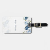 Waterverf Dusty Blue Floral Script Custom Bagagelabel (Voorkant horizontaal)