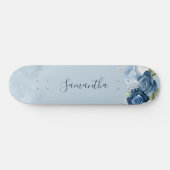Waterverf Dusty Blue Floral Script Custom Persoonlijk Skateboard (Horizontaal)