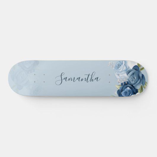Waterverf Dusty Blue Floral Script Custom Persoonlijk Skateboard (Horizontaal)