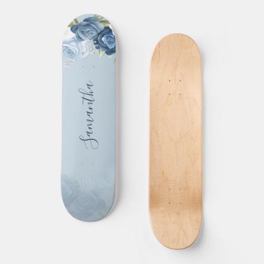 Waterverf Dusty Blue Floral Script Custom Persoonlijk Skateboard (Voorkant)