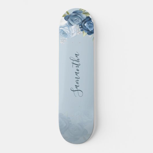 Waterverf Dusty Blue Floral Script Custom Persoonlijk Skateboard (Voorkant)