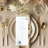Waterverf Dusty Blue Floral Spring bloom Wedding Menu
