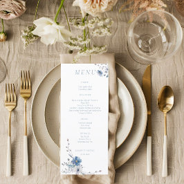 Waterverf Dusty Blue Floral Spring bloom Wedding Menu