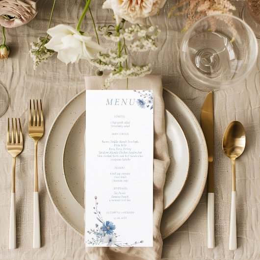 Waterverf Dusty Blue Floral Spring bloom Wedding Menu