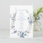 Waterverf Dusty Blue Floral Spring bloom Wedding Menu (Staand voorkant)