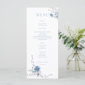 Waterverf Dusty Blue Floral Spring bloom Wedding Menu (Staand voorkant)