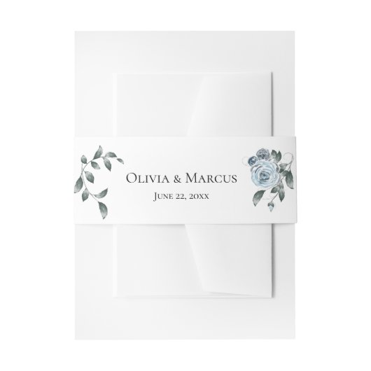 Waterverf Dusty Blue Floral Uitnodigingen Wikkel (Voorkant Voorbeeld)
