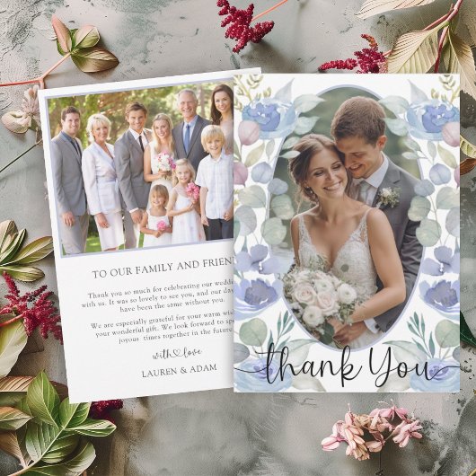 Waterverf Dusty Blue Floral Wedding Bedankt