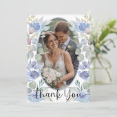 Waterverf Dusty Blue Floral Wedding Bedankt (Staand voorkant)