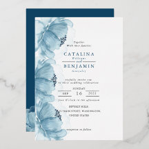 Waterverf Dusty Blue Floral Wedding Folie Invitat