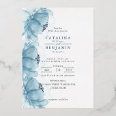 Waterverf Dusty Blue Floral Wedding Folie Invitat Folie Uitnodiging (Voorkant)
