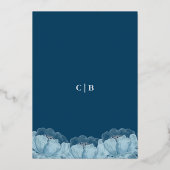 Waterverf Dusty Blue Floral Wedding Folie Invitat Folie Uitnodiging (Achterkant)