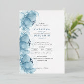 Waterverf Dusty Blue Floral Wedding Folie Invitat Uitnodiging (Staand Voorkant)