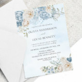 Waterverf Dusty Blue Flowers Rozen Wedding Kaart