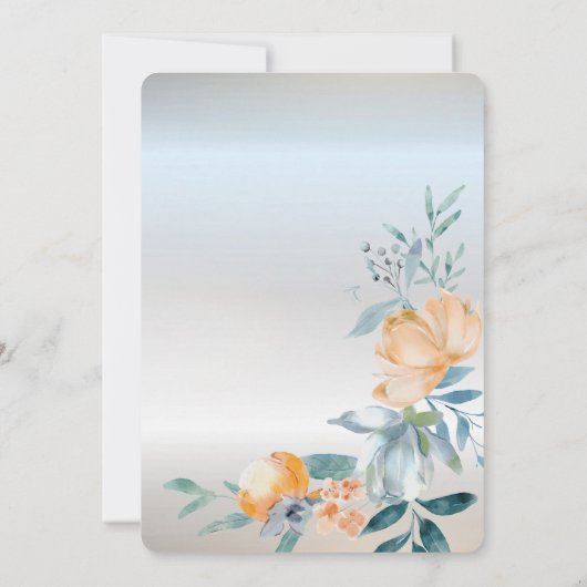 Waterverf Dusty Blue Flowers Zilveren Bruiloft Kaart (Achterkant)