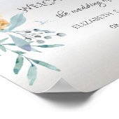 Waterverf Dusty Blue Flowers Zilveren Bruiloft Poster