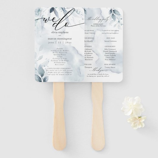 Waterverf Dusty Blue Foliage Dawna2 Handwaaier (Voorkant en achterkant)