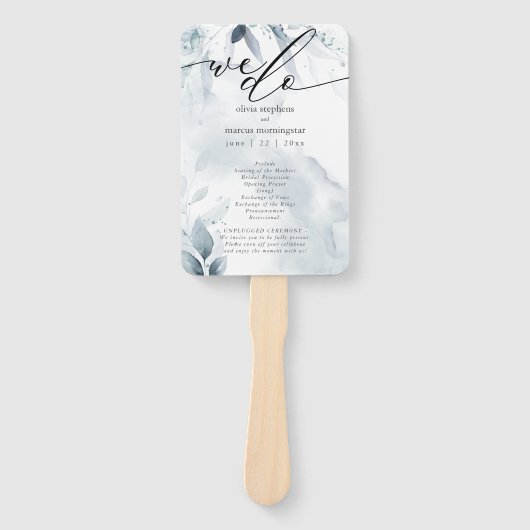 Waterverf Dusty Blue Foliage Dawna2 Handwaaier (Voorkant)