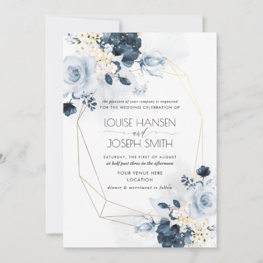 Waterverf Dusty Blue Garden Rozen Wedding Kaart (Voorkant)