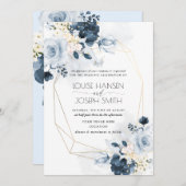 Waterverf Dusty Blue Garden Rozen Wedding Kaart (Voorkant / Achterkant)