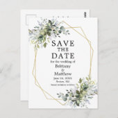 Waterverf Dusty Blue Greenery Bewaar de datum Briefkaart (Voorkant / Achterkant)