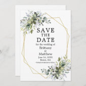 Waterverf Dusty Blue Greenery Geometric Lijst Save The Date (Voorkant / Achterkant)