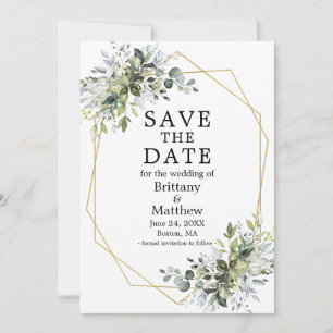 Waterverf Dusty Blue Greenery Geometric Lijst Save The Date