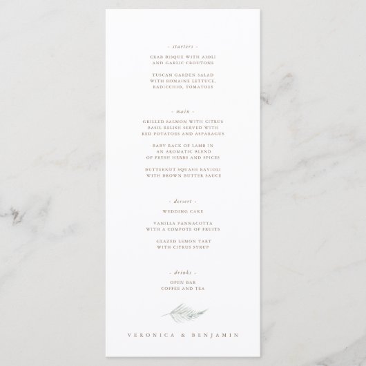 Waterverf Dusty Blue Greenery Wedding Dinner Menu (Voorkant)