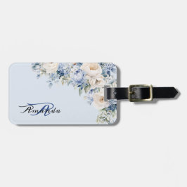 Waterverf Dusty Blue Ivory Flowers Bagagelabel