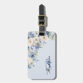 Waterverf Dusty Blue Ivory Flowers Bagagelabel (Voorkant verticaal)