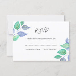 Waterverf Dusty Blue Leaves Foliage Bruiloft RSVP Kaartje