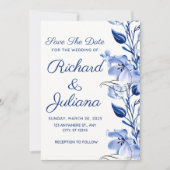 waterverf dusty blue marvy blue bruiloft kaart (Voorkant)