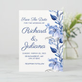 waterverf dusty blue marvy blue bruiloft kaart (Staand voorkant)