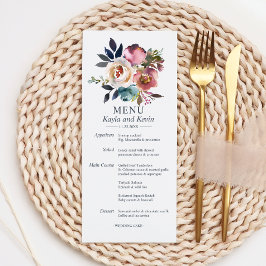 Waterverf Dusty Blue Mauve Floral Wedding MENU