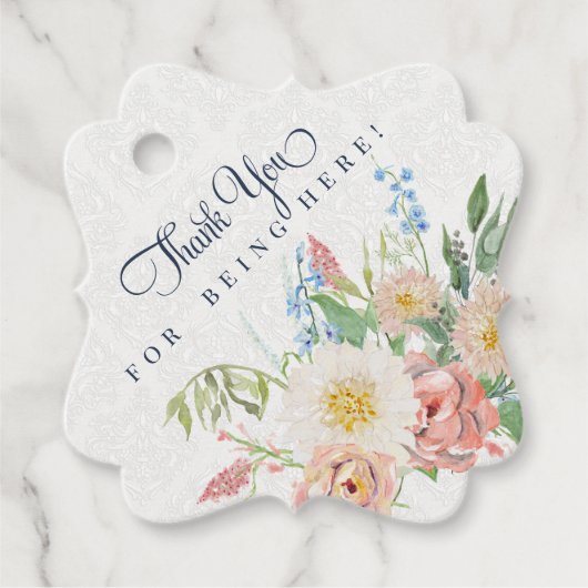 Waterverf Dusty Blue N Blush Roze Bloemen Bruids Bedankjes Labels (Voorkant)