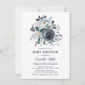 Waterverf Dusty Blue Navy Floral Baby shower Kaart (Voorkant)